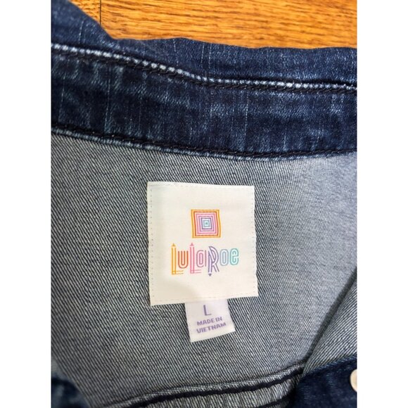 LuLaRoe Womens Denim Jean Jacket Size Large Blue Dark Stretch Floral Embroidered - Picture 4 of 7